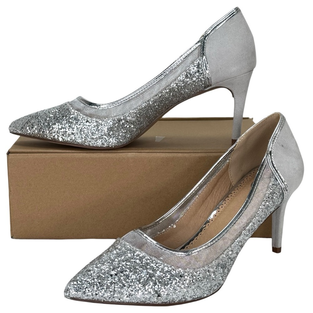 Journee Collection Kalani Silver Glitter Womens Heels Size 9M
